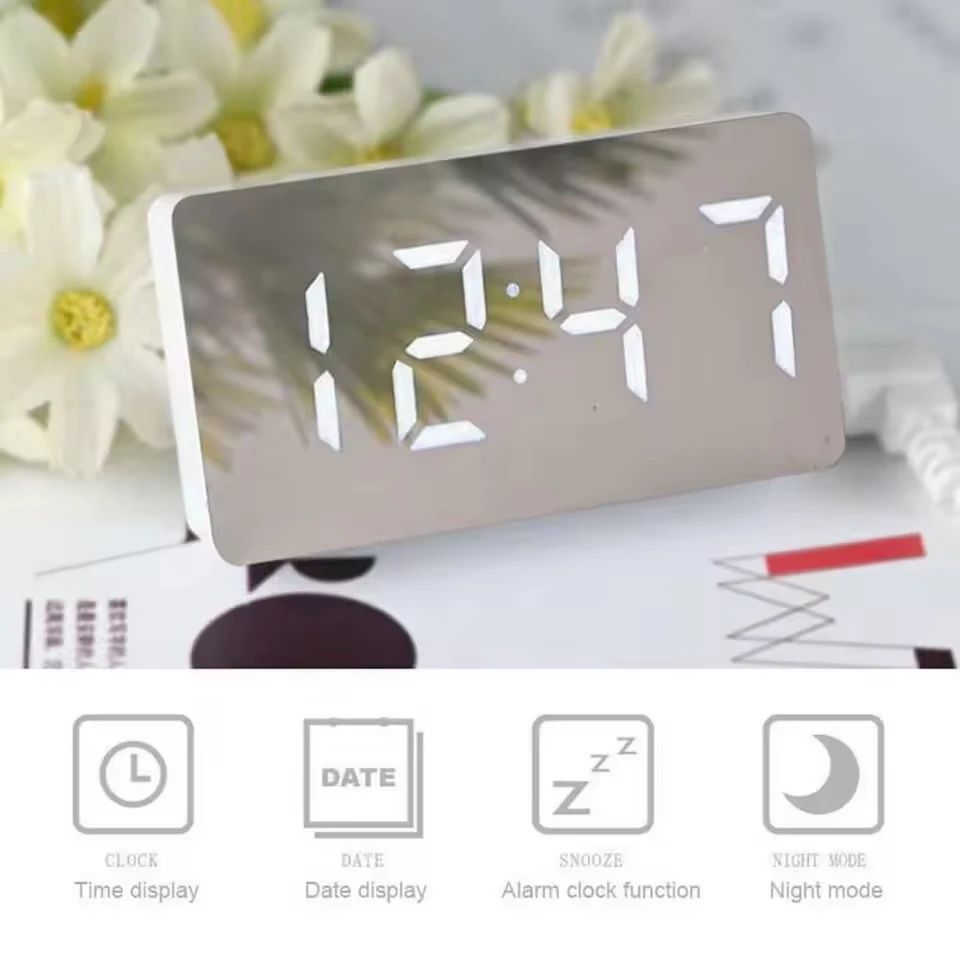 Small Size Big Display Digital Led Alarm Clock Wall Clock Smart Alarm Clock with Mirror Screen and Backlight
