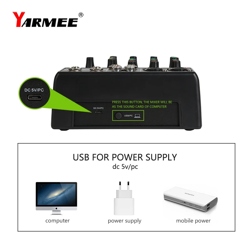 4 Channels Portable Audio Mixer Sound Mixing Computer Playback 48V Phantom Audio Mixer OM03