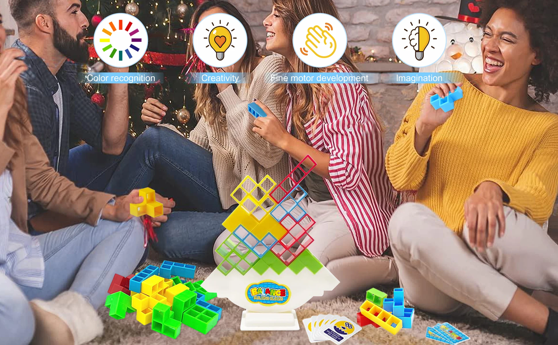 64 Pcs Fun Balance Stacking Building Blocks Board Game Balance Game ...