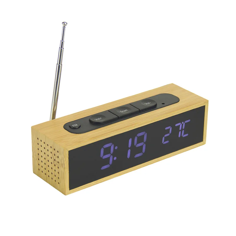 EMAF Home Decor Antiker Retro Schreibtisch Tisch Digital Elektronischer  Holz Bambus LED Tragbarer FM Radio Wecker mit Temperatur