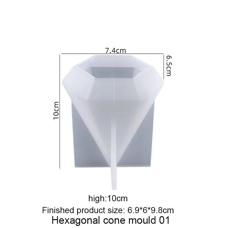 A transparent silicone mold for jewellery Diy, hexagonal outlets pyramide (6 sided pyramid) 100mm hexagon base