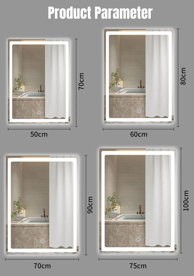 product customize frontlit anti fog rectangle smart bath mirror wall mount led bathroom mirror with led light and blue tooth-7