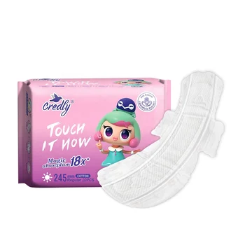 Credly 245mm 5packs Organic Cotton Top Sheet Menstrual Sanitary Pads Napkins For Sensitive Skin Lady