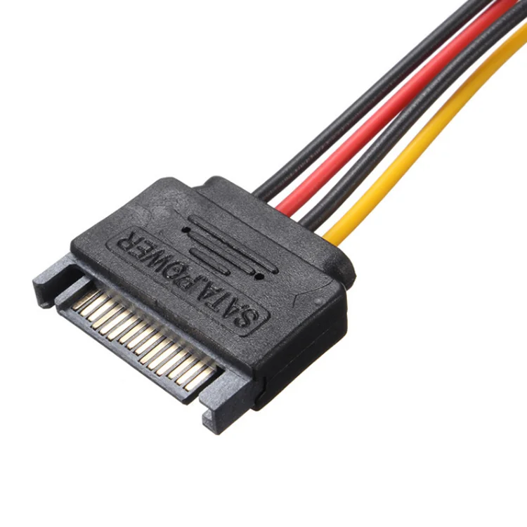 SATAケーブル 黒 15ピン ハードドライブ アダプター 60cm ATXミニ 4ピン 電源 ケーブル 2X ライトアングル 15ピン SATA