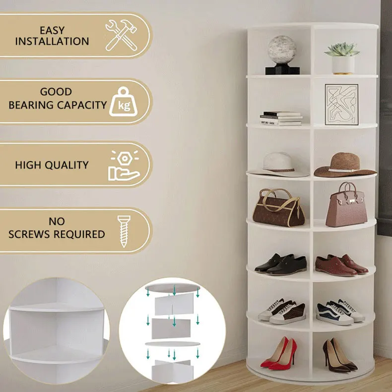 7 Tier Rotating Spinning Tote Bag Display Tower White Round Carousel Revolving 360 Storage Shoe Rack for Room
