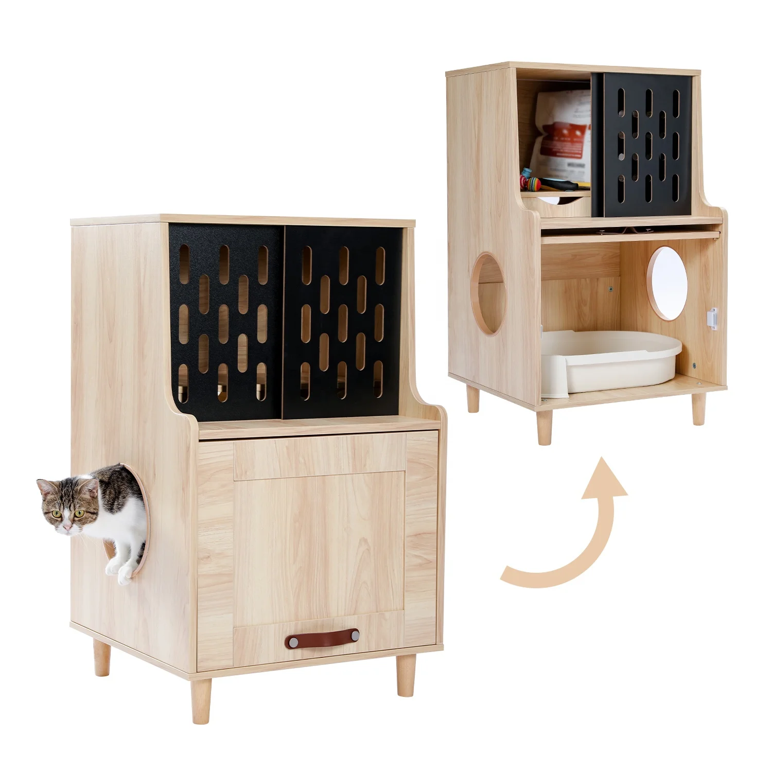 Casier Pour Litière En Bois Pour Chat,Nouveau,Accessoire Moderne,Armoire De Rangement,Lavage Des