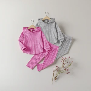 Fall Winter Casual Outfits for Girls Toddler Girl Tee Pant Set Solid Knitted Hoodie Sweater Tops Sweatpants Clothes for Kids