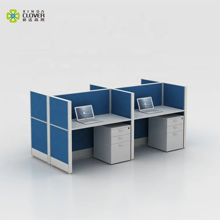 Modular Modern Office Table 2 Partition Workstation Blue Color Office Bench Desks