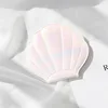 Laser-etched shell makeup mirror-white with fish-scale pattern