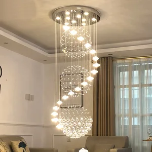 JACKSUN Custom Hotel Lobby Large Gold Long Chandeliers High Ceiling Hanging Pendant Lights Stairs  Drops Crystal Chandelier
