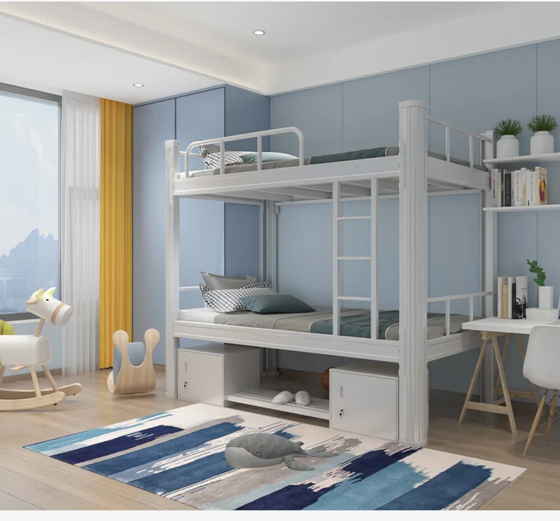Modern Double-Layer Iron Bed Factory Staff Dormitory Foldable Metal Frame Upper/Lower Bunk Students' Apartment Living Room