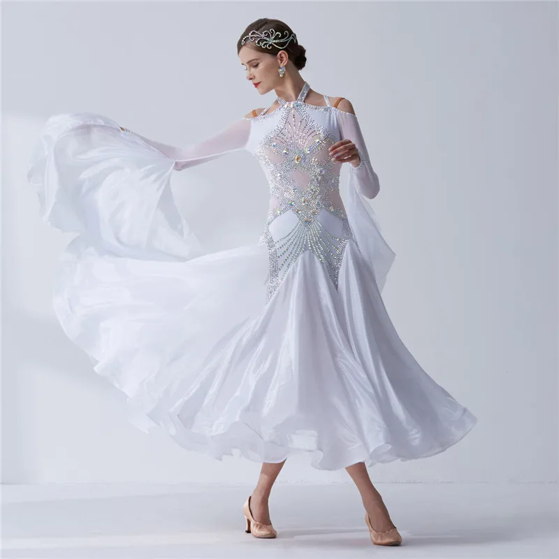Robe De Danse Salon Strass - Pour Valse, Tango, Standard (color Block, Dos V)