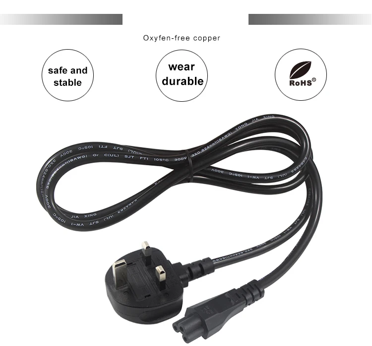 Wire UK 3 Pin Plug to IEC C5 Power Cord Cable 7