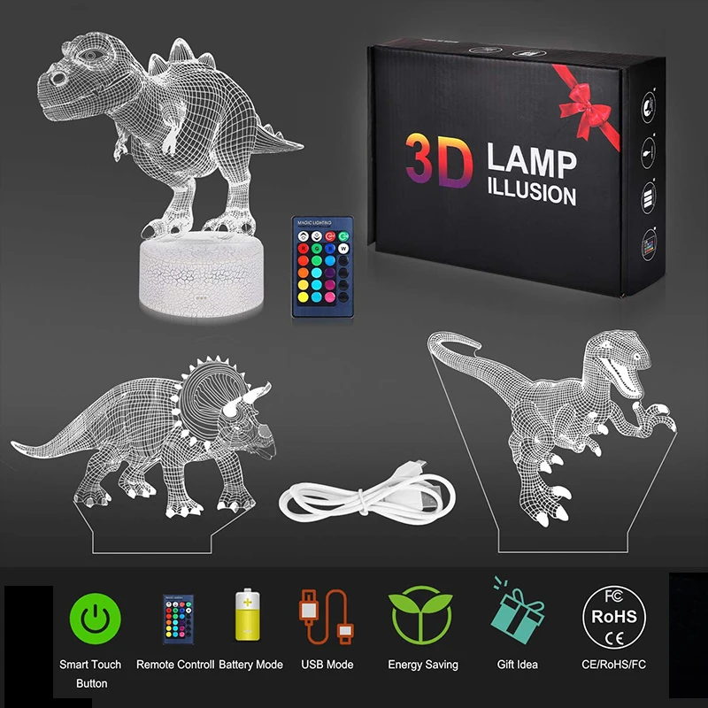 3D ночник динозавр светящиеся игрушки красочный серия настольная лампа Детский Рождественский подарок светящийся для
