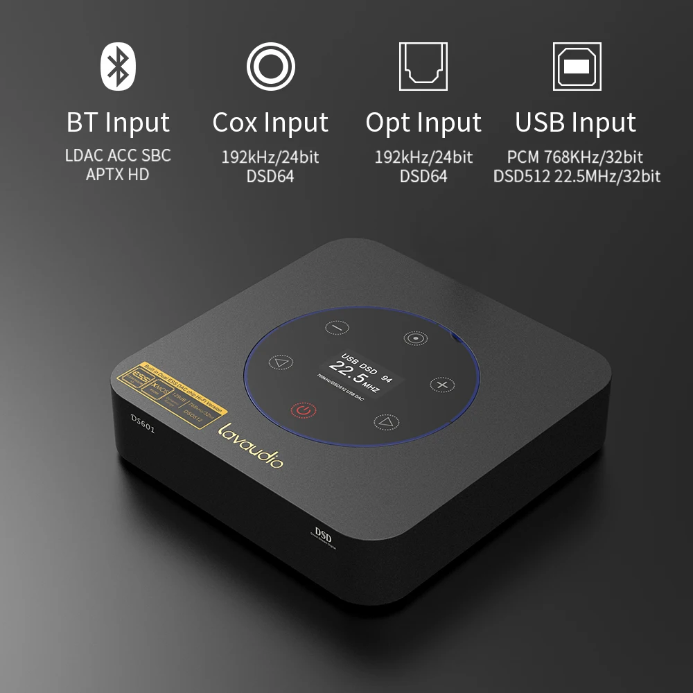 Lavaudio DS601 Bluetooth Receivers DAC Audio HiFi Desktop Decoder Coaxial &  Optical Input 3.5mm, RCA Output Home Audio Amplifier