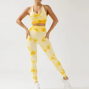 OEM Women's Yoga Suit Seamless Long Sports Suit Line Accessories Beautify the Back High Elastic Tie-dye Fitness Clothes.