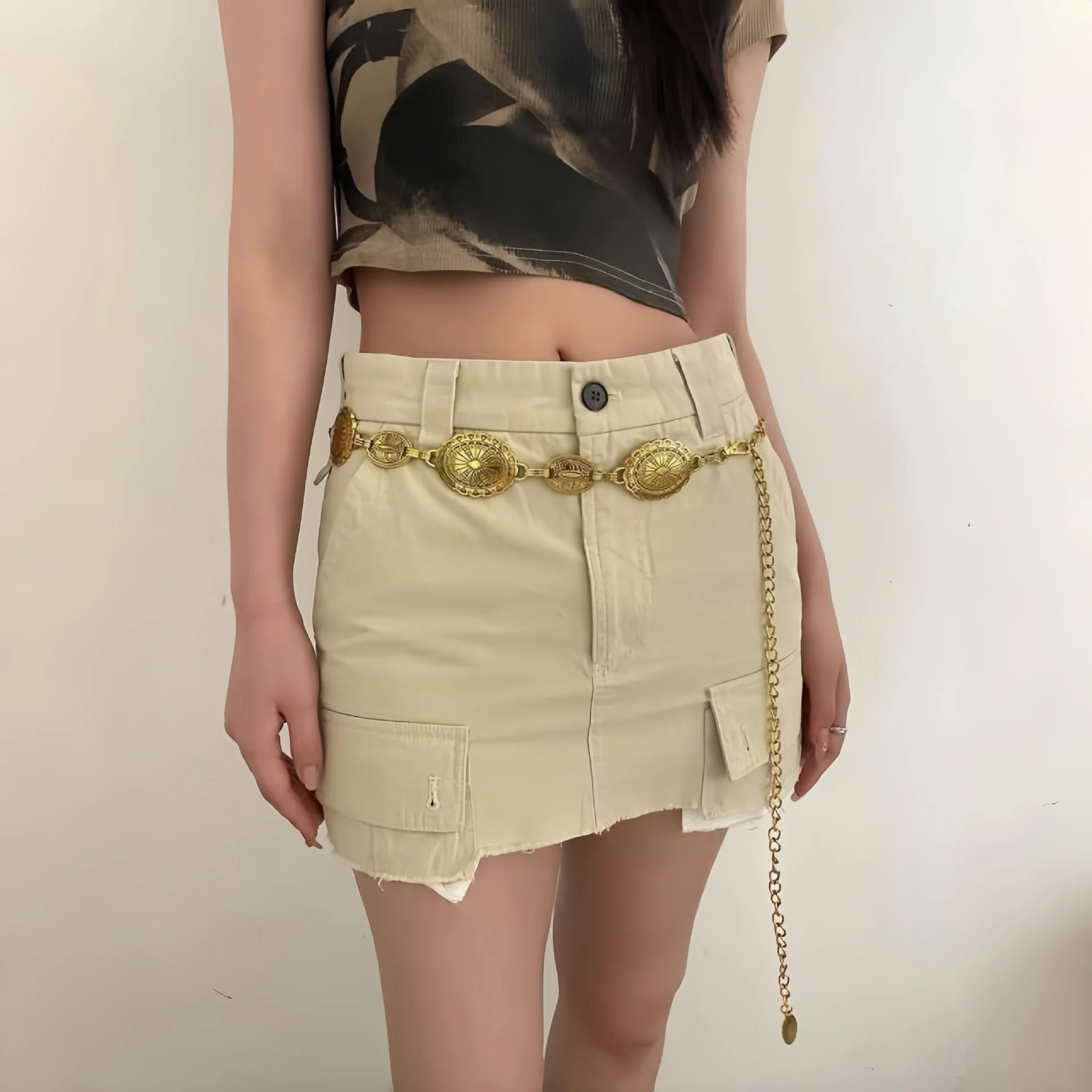 Women's Western Metal Conch Belt Cowboy Dress Chain Belt Cowboy Country  Concert Clothing Accessories Waist Chain
