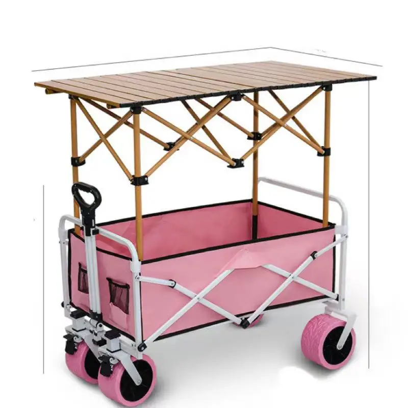 Factory Direct Sale Industrial Foldable Four-Wheel Camping Outdoor Storage Table Trolley with Plastic Construction