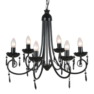 European Chandelier Iron Black Candle Pendant Lamps LED Indoor Chandelier
