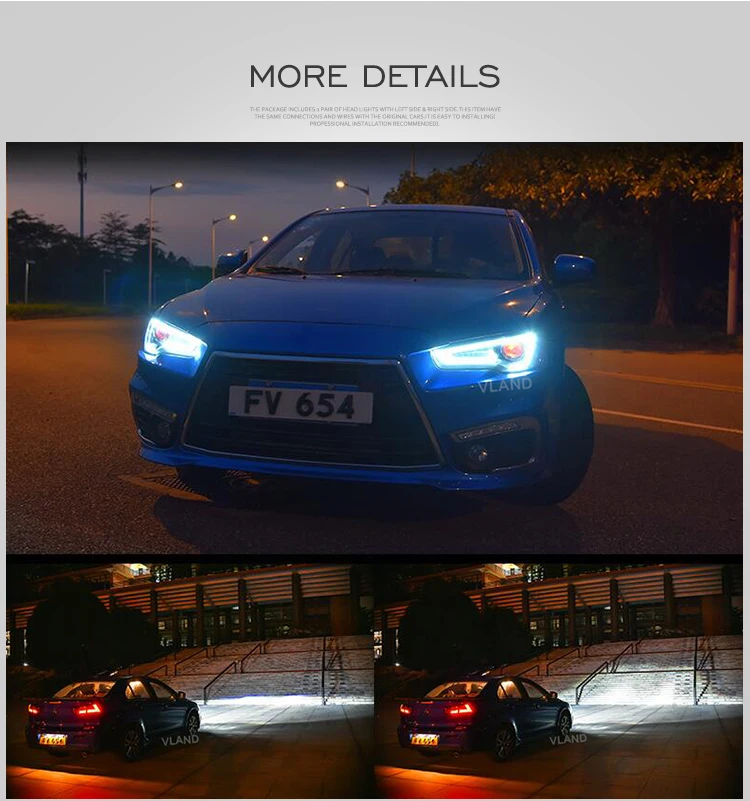 VLAND-faros LED delanteros para coche Mitsubishi, lámpara de Ojos de demonio con lentejuelas, para modelo Galant Lancer ex Fortis, 2008-2017