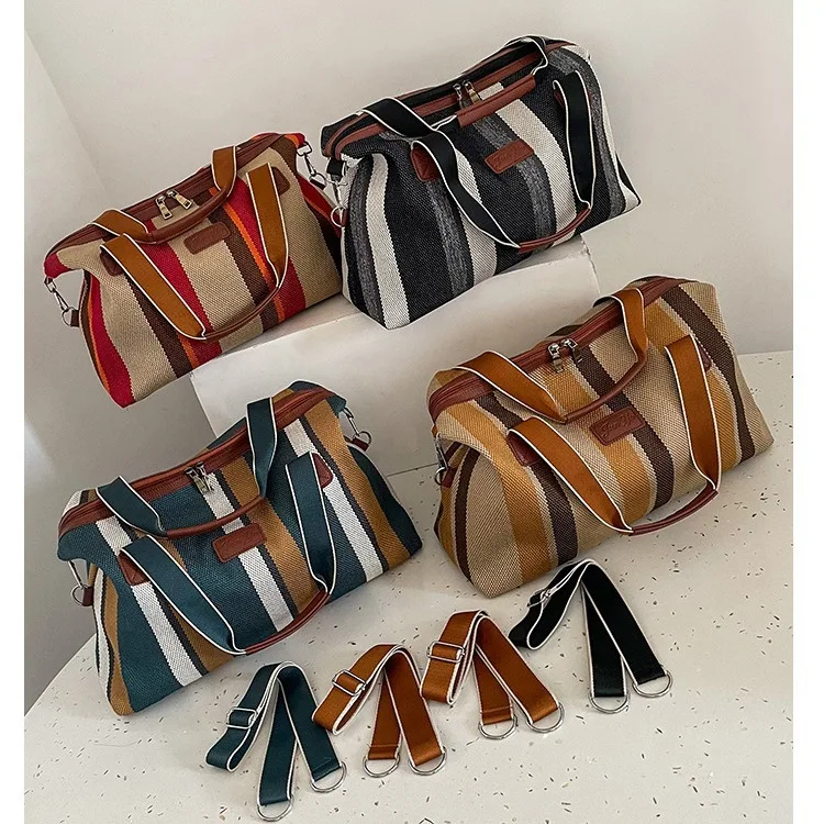HANFEIZI Women Colorful Stripe Travel Overnight Crossbody Bag Short Distance Trip Bag with Handles