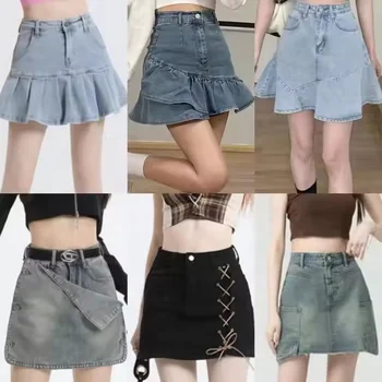 Denim Skirt for Women Casual High Waist Midi/Mini Bodycon Skirt with Pockets Frayed Hem A Line Jean Skirts