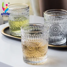 Water Drink Cup Water Glass Lead Free Gold Rimmed Tea Cup Soda-Lime Cheap Bulk Crystal Glassware Home Wholesale Floral Vintage