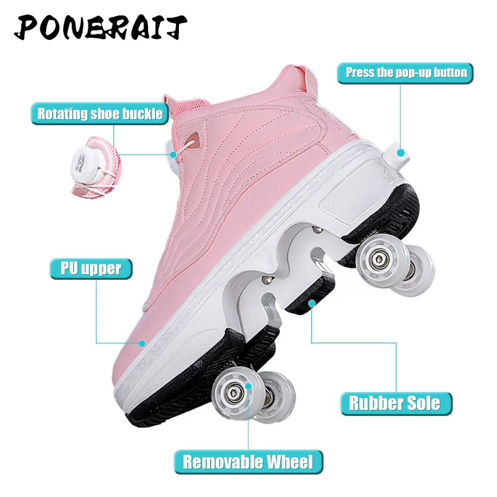 Men's Women's Deformable Double Row Roller Skates Comfortable Breathable  Sports Shoes for Outdoor Parkour with Flashing Feature