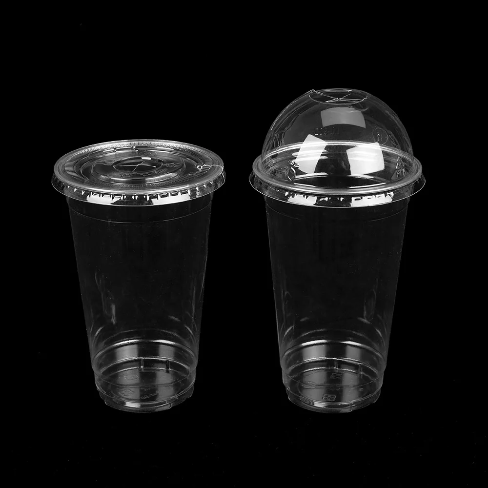 Logo Custom Printed Party Bar Use Clear Transparent PLA PET Plastic Cup With Lid for Wine Bottles Drinks Bubble Tea Juice
