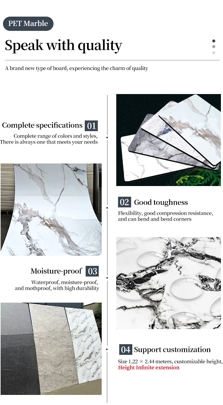 1220 Mm Flexible Eco-Friendly PVC Marble Wall Panels