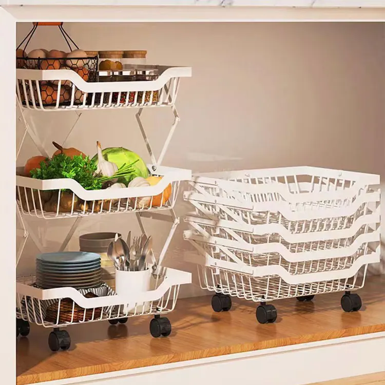 4 Tier Vegetable Basket Storage Rack Collapsible Stainless Steel