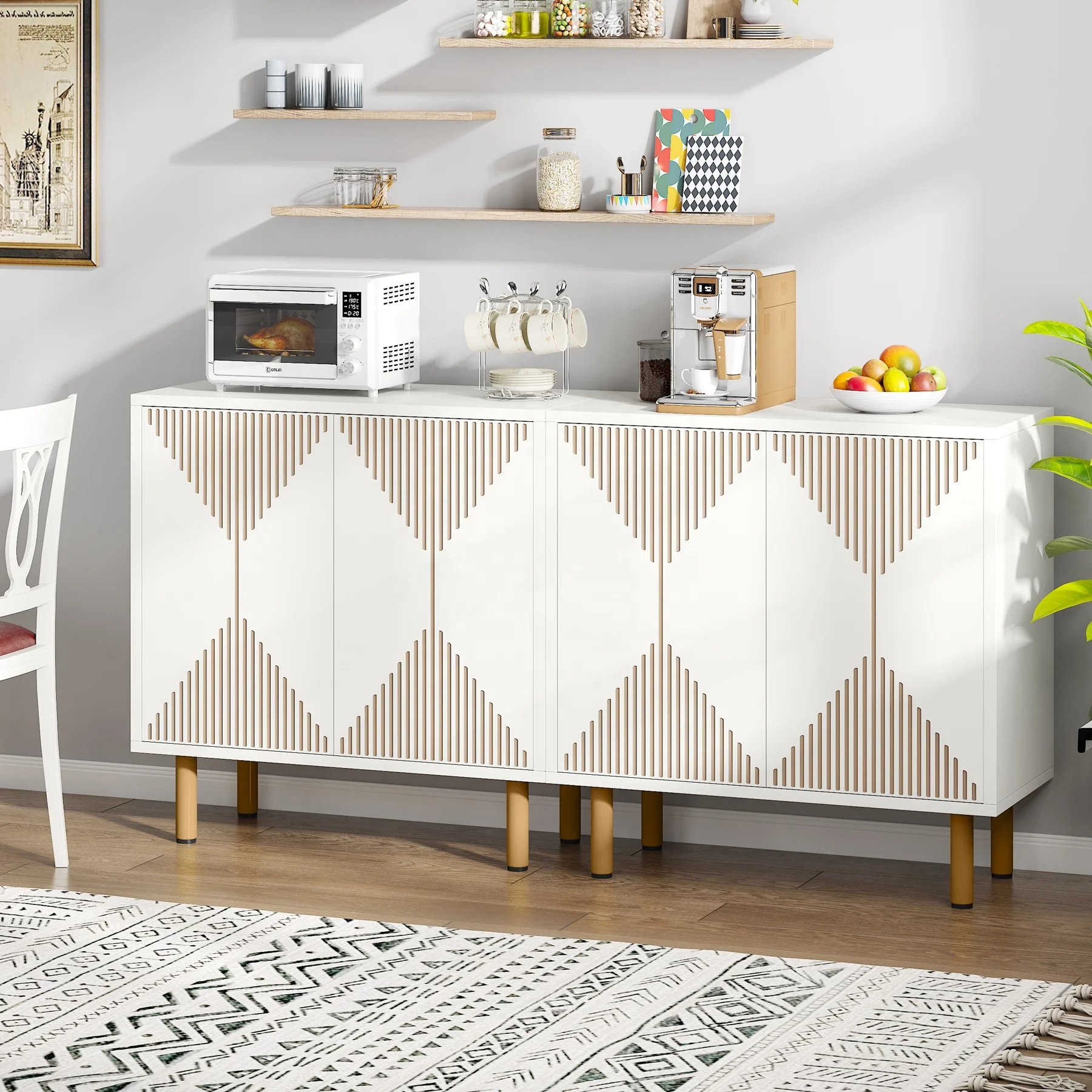 Tribesigns Modern Sideboard Storage Cabinet White Sideboard Buffet Set ...