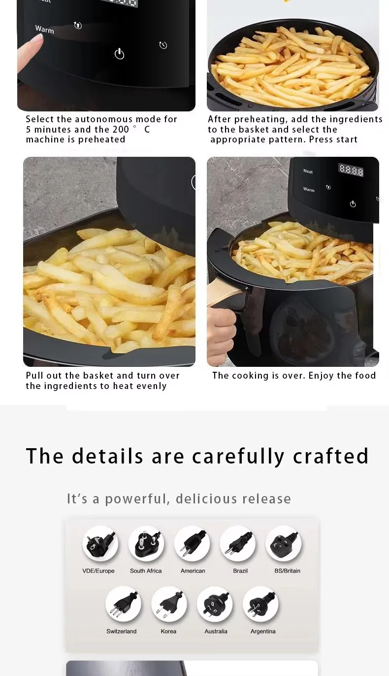 Hot Selling Multi-functional air Oil Fryer 6L Large Capacity Digital Power Intelligent Electric 1400 Watts Home Baking Area