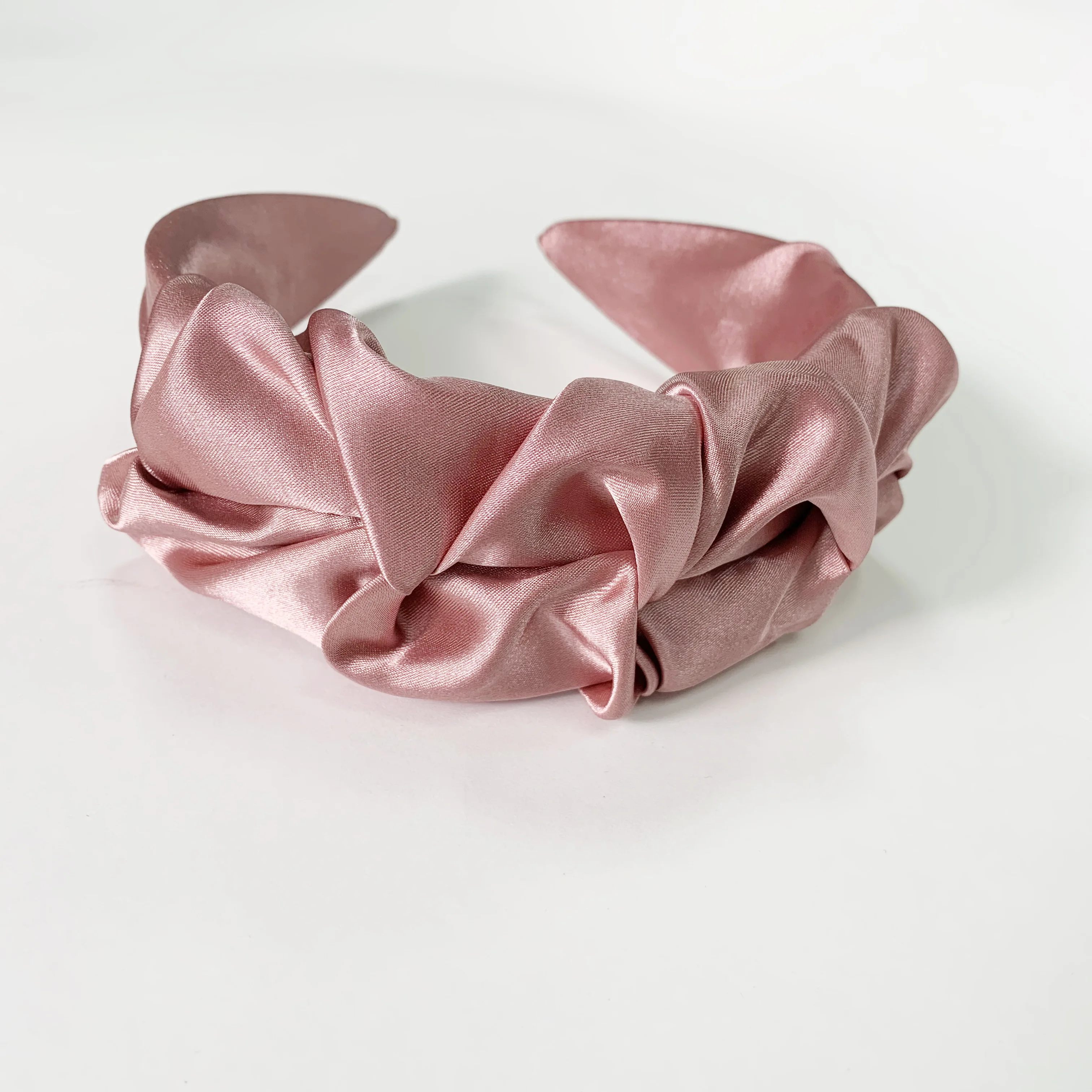 Factory Custom Design Good Quality Hairband Women 2021 Popular Pleated Flowers Shape Pink Wide Satin Silk Headband for