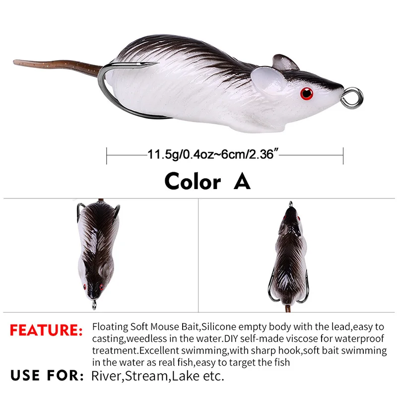 6pc Soft Mouse Fishing Lures - Lifelike Rubber Mice With Spinners & Double Hooks | Bass, Perch, Snakehead