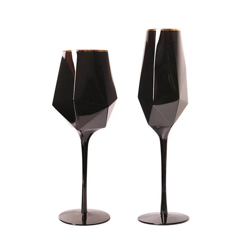 Solid black glass stemmed goblet vintage wine glasses champagne glasses