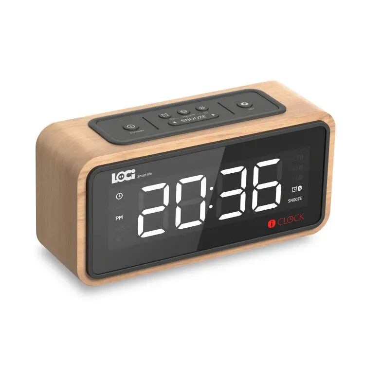 Wood Clock Radio With Bt Speaker /3 Brightness Dimmer /led Display