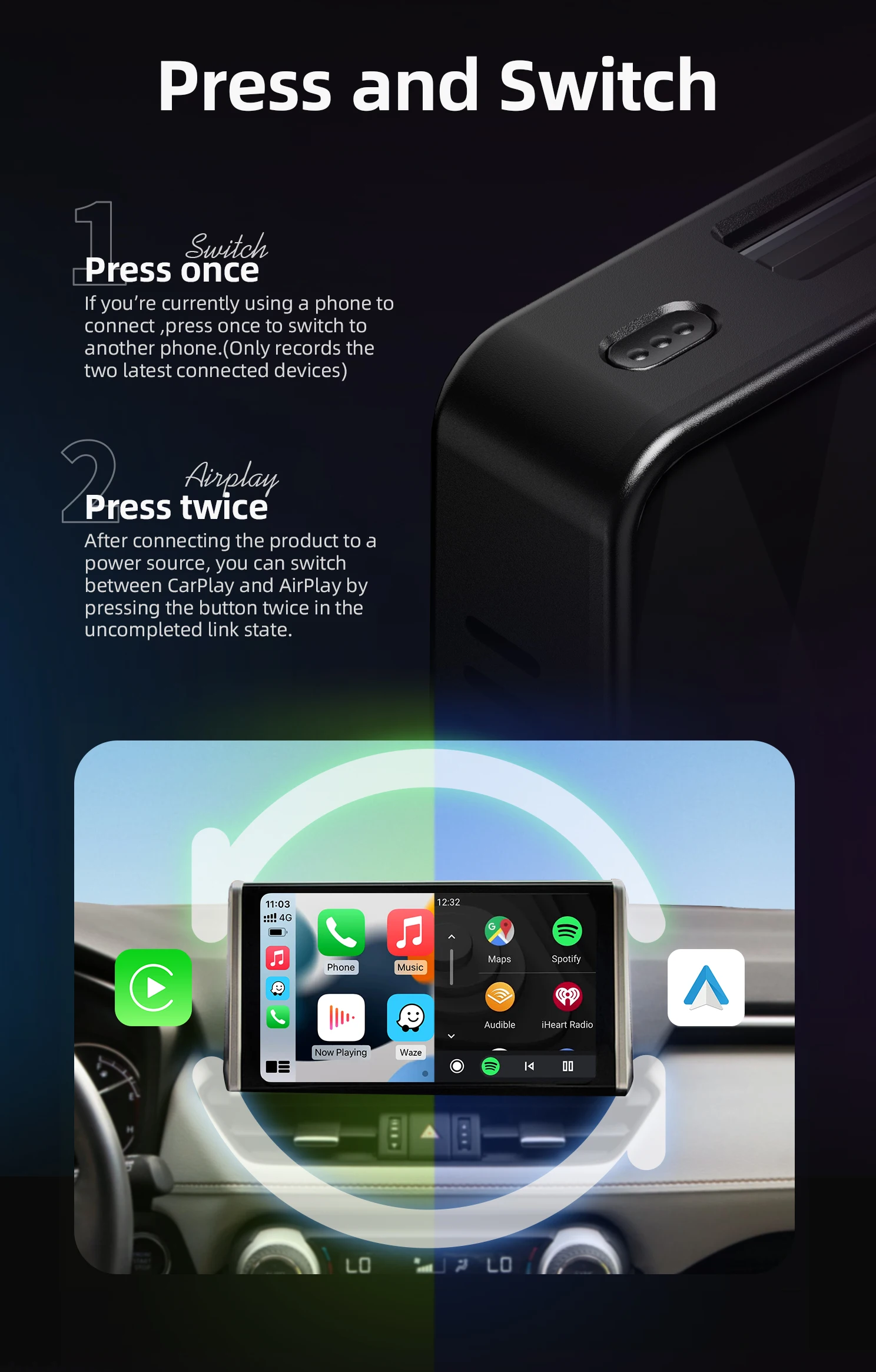 Ottocast Wireless Carplay Adapter Android Auto Box Android Car Play