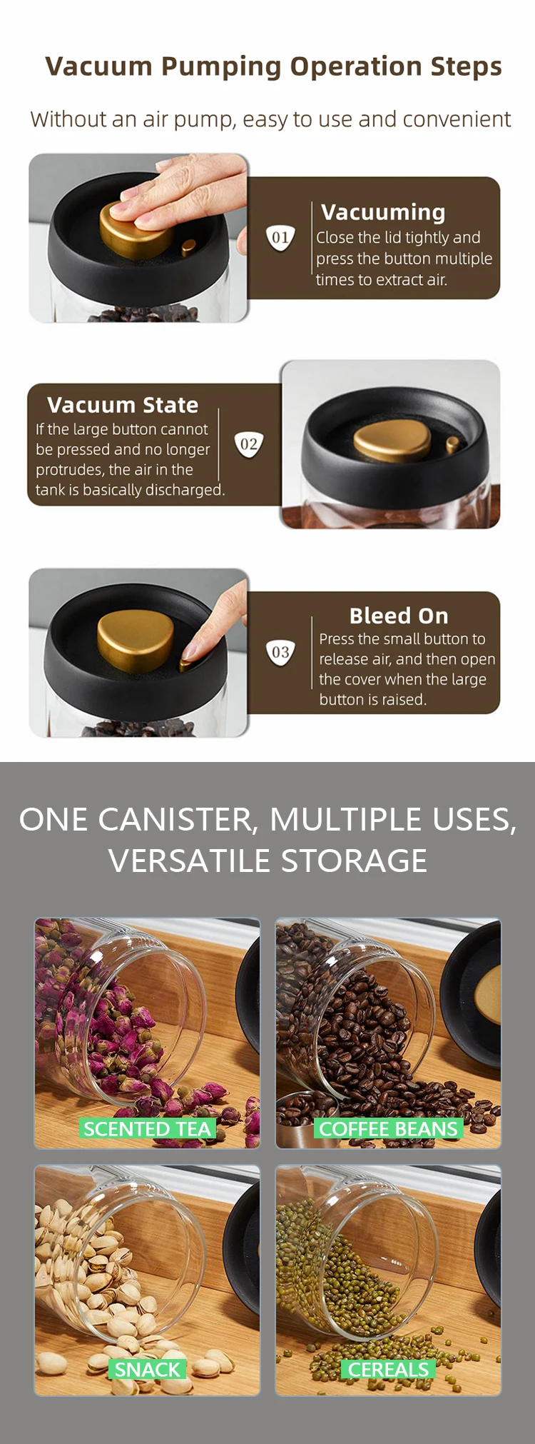 400ml Borosilicate Glass Jar With Vacuum Seal Lid For Storing Food To