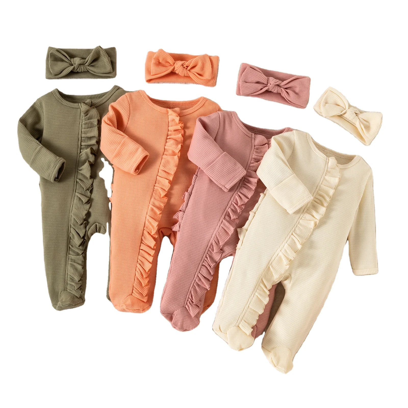 Детские пижамы на молнии, хлопковая ткань с длинным рукавом, одежда для маленьких девочек, детские комбинезоны