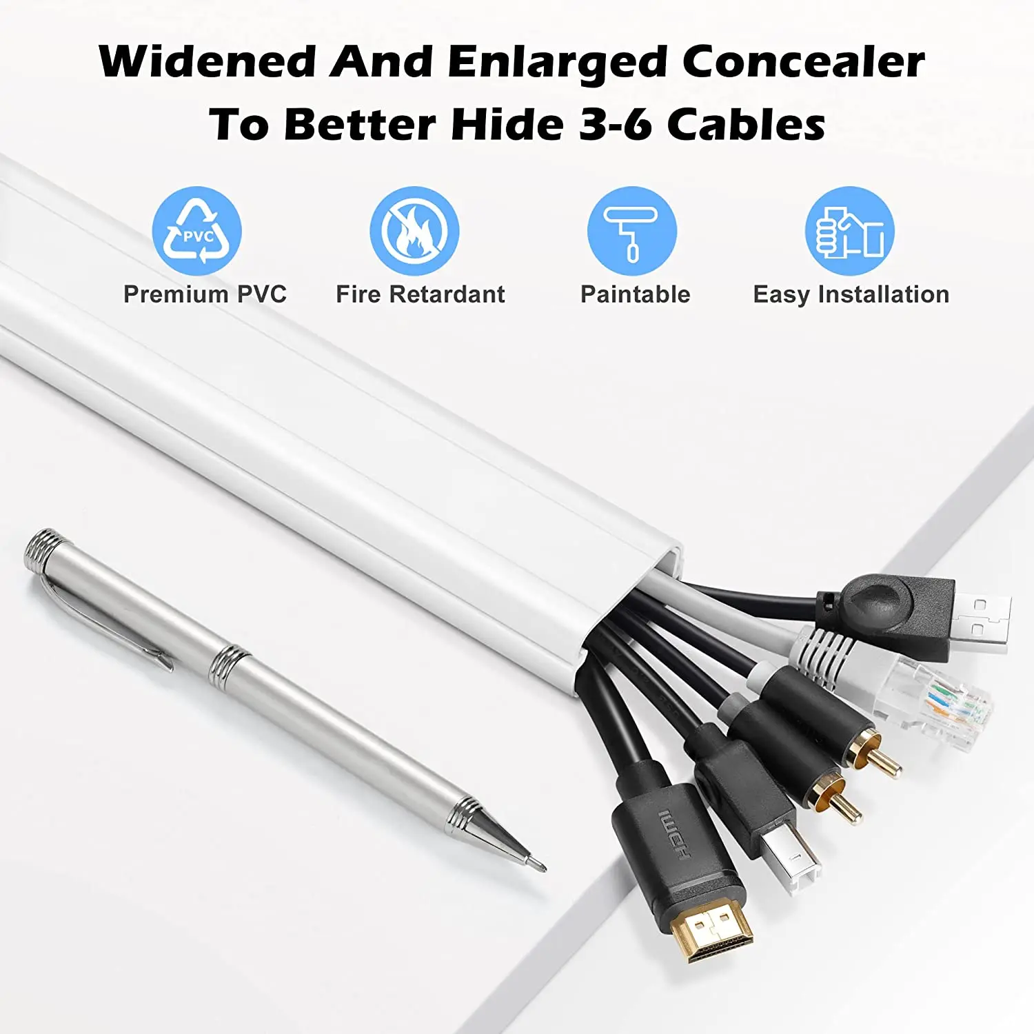 4pcs 62.8in Cable Cover Wall, White Wire Cover For Wall, Paintable Cord Cover Wall Kit, Cord Hiders For TV On Wall, Hide Cords