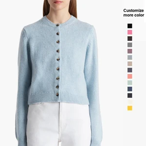 Women's Vintage Round Neck  Long Sleeves Tops with Button Sweater Single Breasted Closure Knit Cardigan for Winter