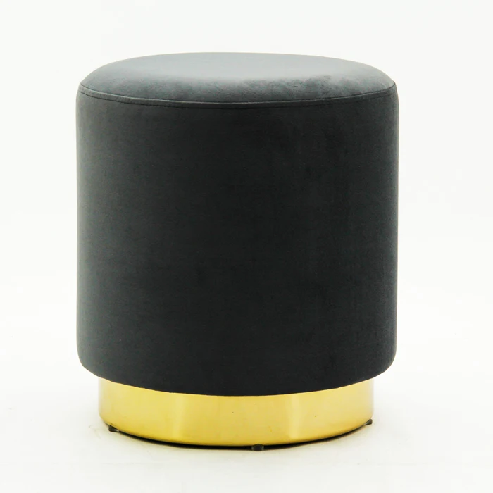 HStex Custom Velvet Round Ottoman with Gold Metal Base Colorful Storage Fabric Pouf Chair Cushion Seat Style Home Stool