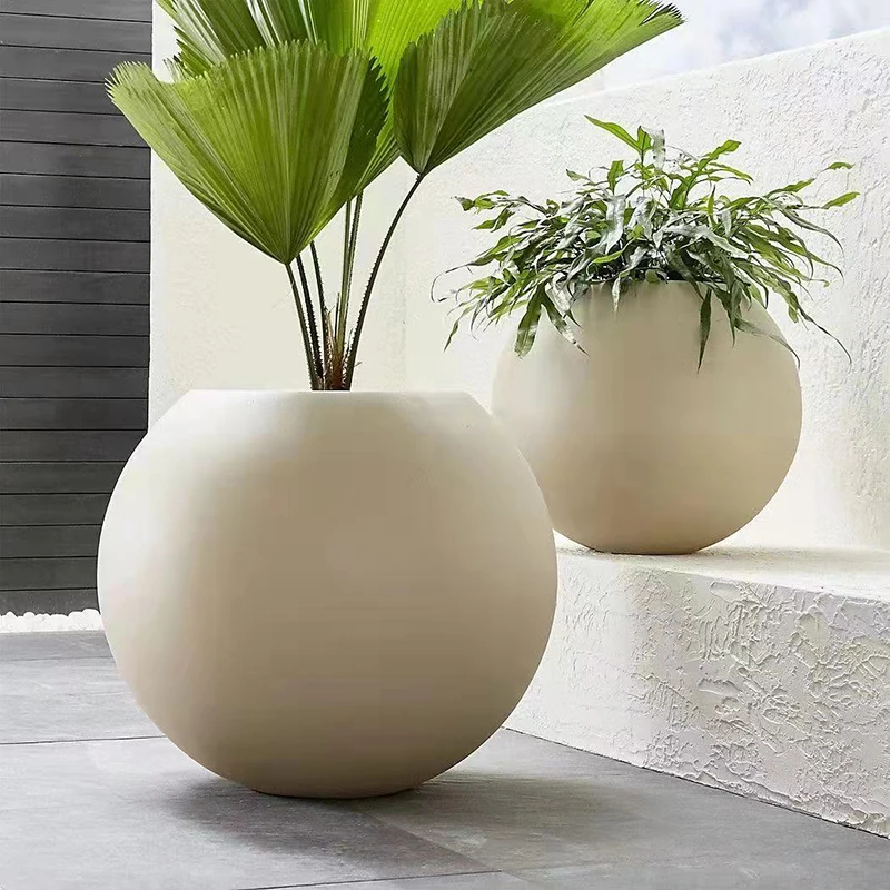 Customized Sphere Flower Pot Planters Outdoor Fiber Clay Pots High ...