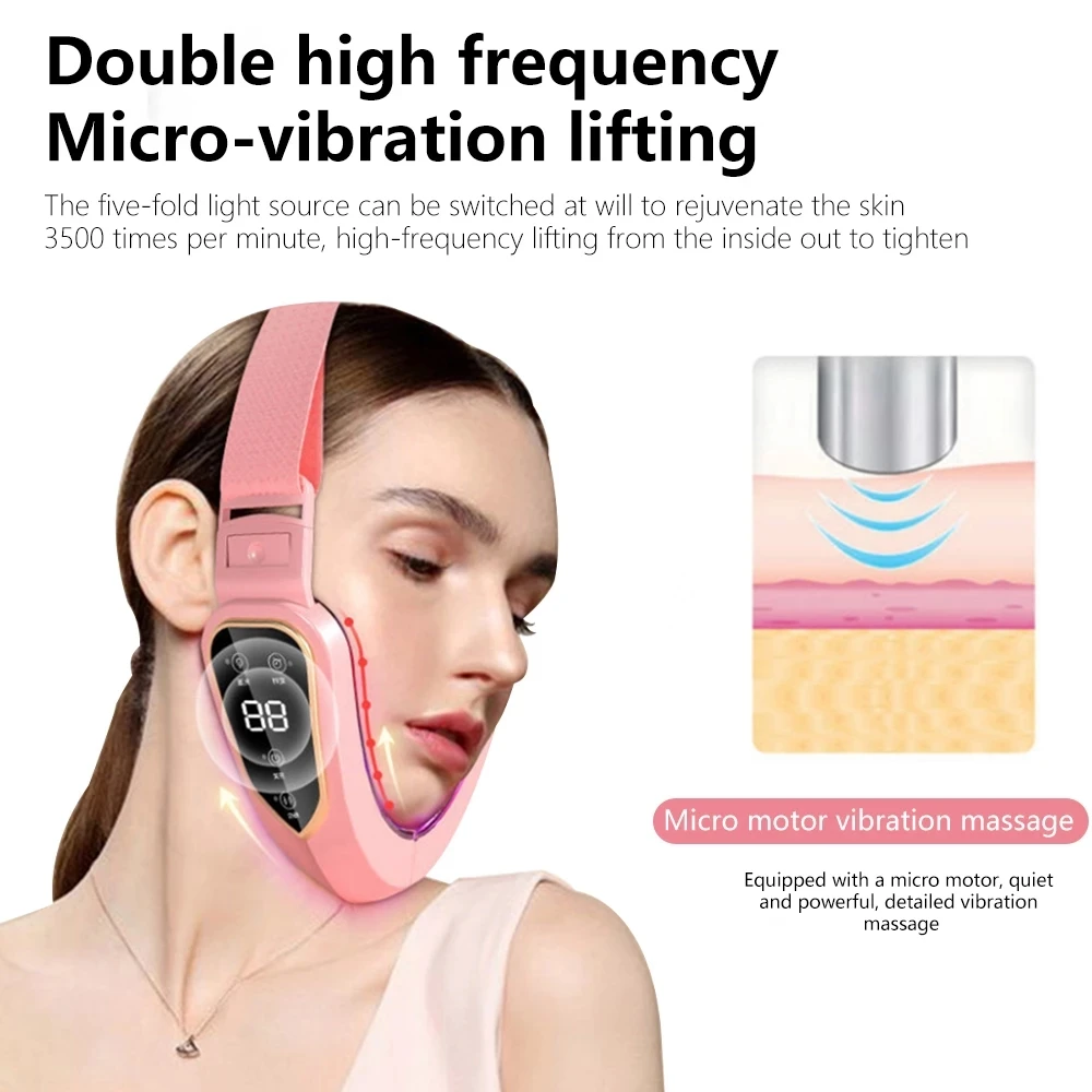 Facial Lifting Device LED Photon Therapy Facial Slimming Vibration Massager Double Chin V Face Shaped Cheek Lift Belt Machine