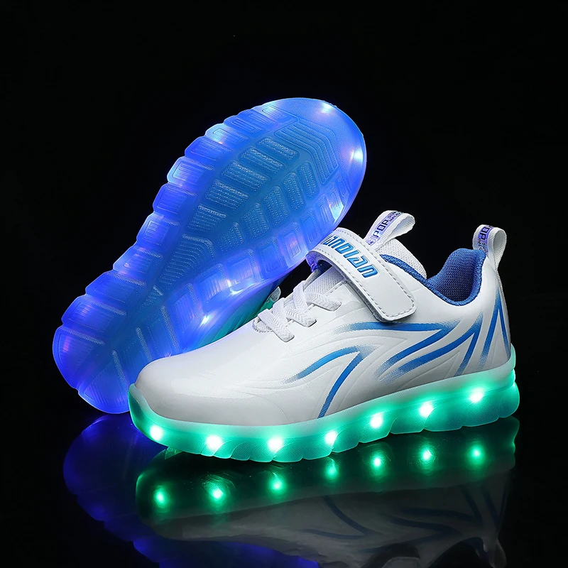 Новая детская обувь из лакированной кожи, водонепроницаемая детская обувь со светодиодной подсветкой для мальчиков и девочек