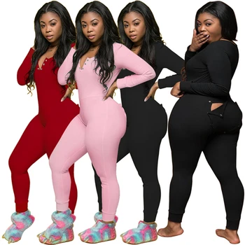 2021 Fall Winter Women's Functional Butt Flap Cotton One Piece Blank Pajamas