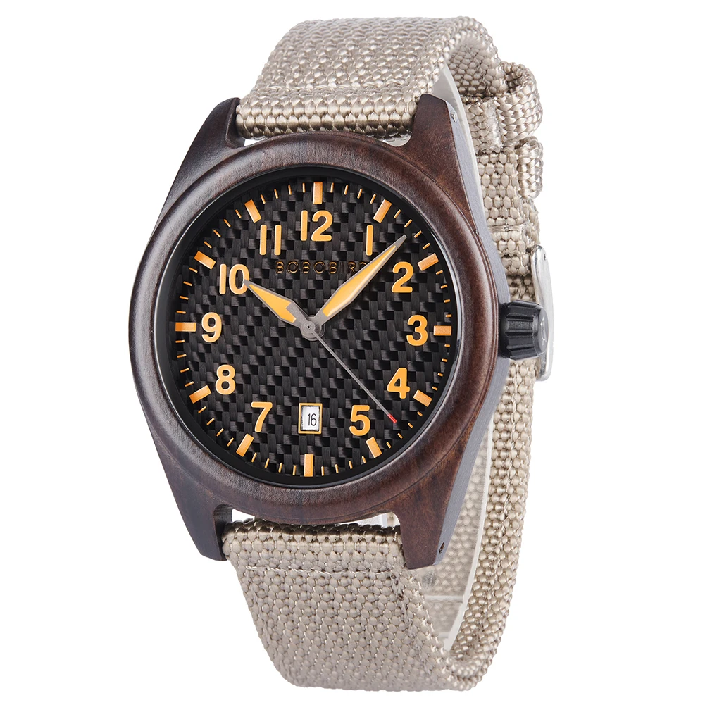 quickshipment High Quality Japanese Quartz Movement Carbon Fiber Pattern Dial Multicolor Optional Nylon Strap Quartz Wood Watch