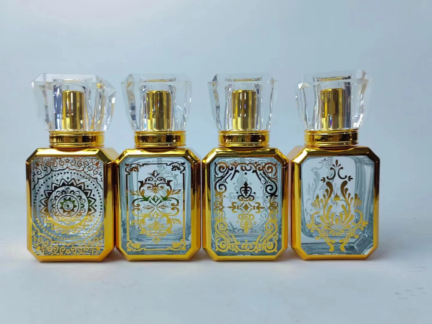 product 30ml 50ml 60ml dubai high quality uv engraved octagonal bottle gold glass perfume special shaped empty attar oud bottle-28