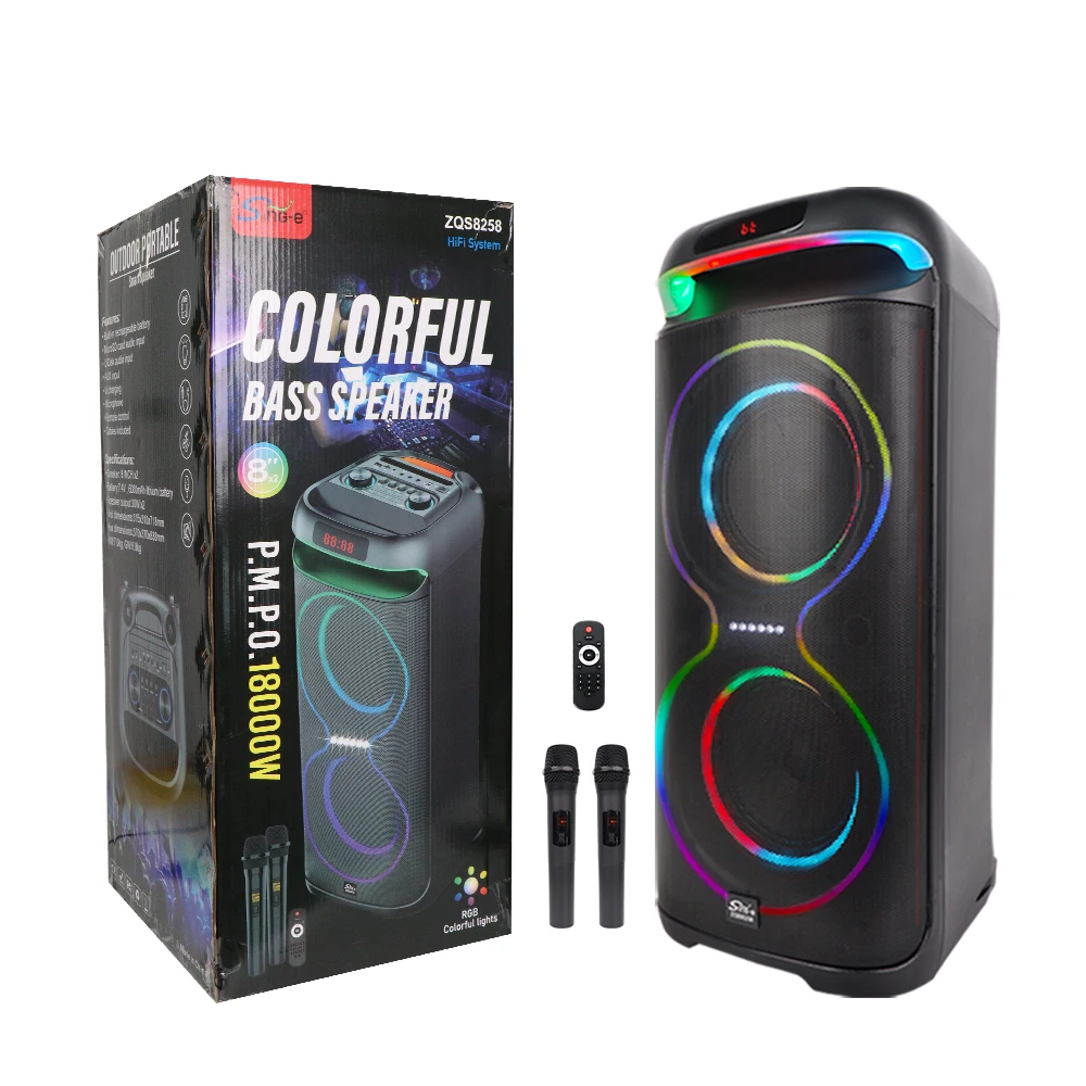 SING-E ZQS8258 Dual 8-Inch RGB Wireless Bluetooth Party Speaker